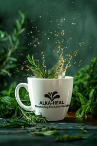 ai-created-mockup-of-a-mug-with-splashing-coffee-surrounded-by-mint-leaves-m38423